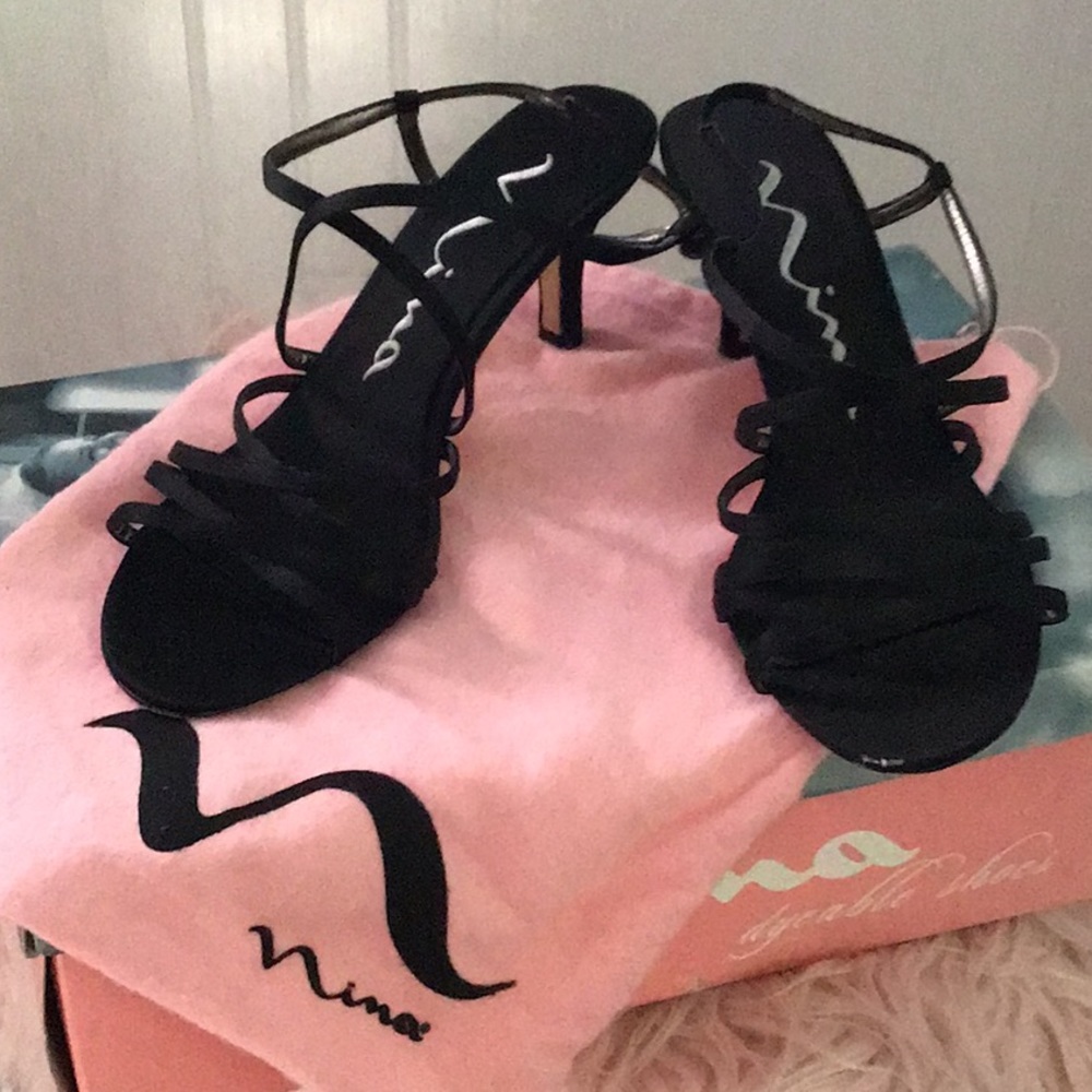 Black Satin Strappy Heels